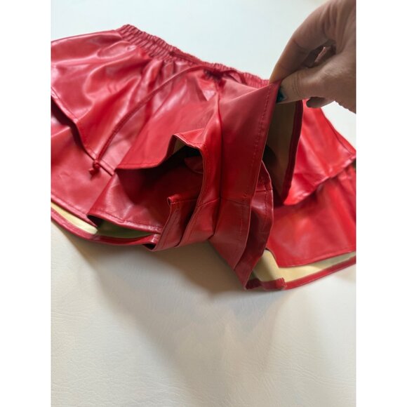 Red Faux Leather Elastic Waist Mini Skirt Peach Love Medium (bin LL181) - Picture 6 of 7